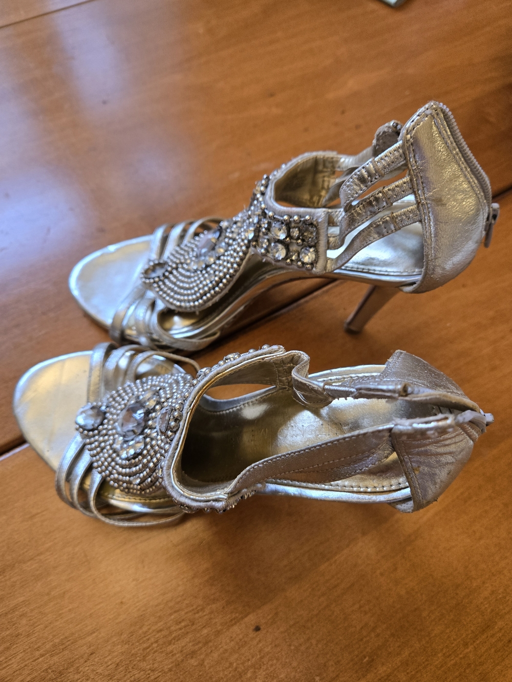 ANTONIO MELANI Silver Crystal Embellished Strappy Heels